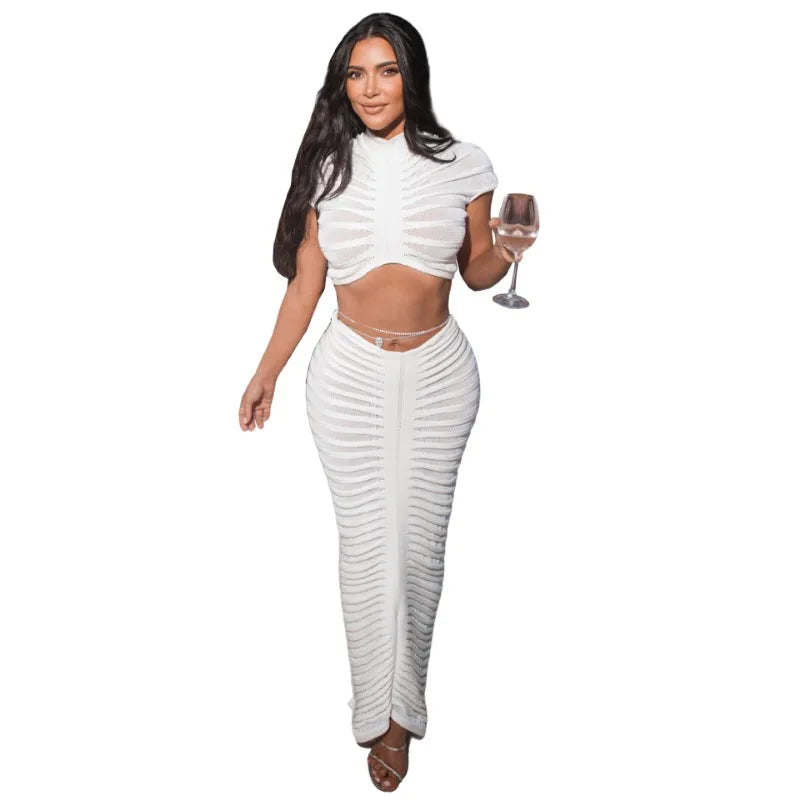 Solid Rib Knitted Two Piece Dress Sets