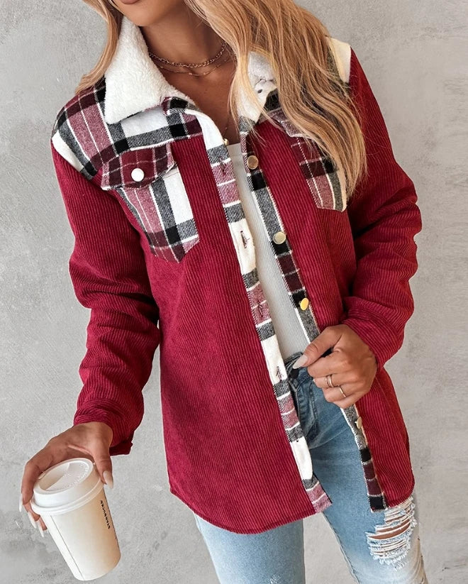Women's Jacket Autumn Colorblock Plaid Print