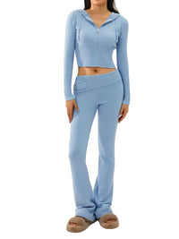 Women 2 Piece Outfits Zip Up Crop Jacket Pants Loungewear