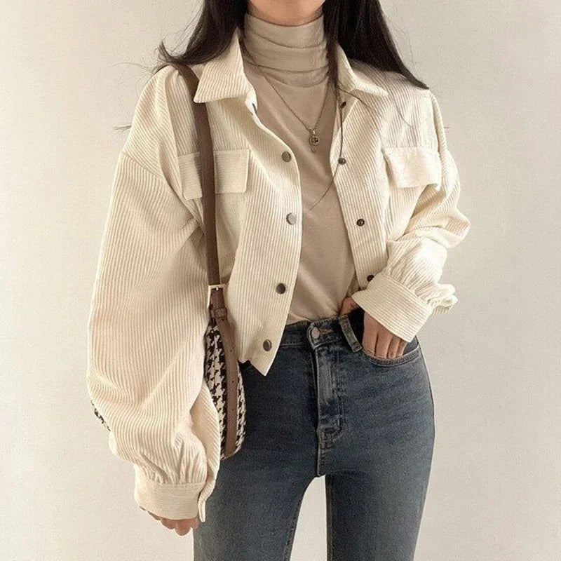 Rimocy Chic Pockets Long Sleeve Cropped Blouse