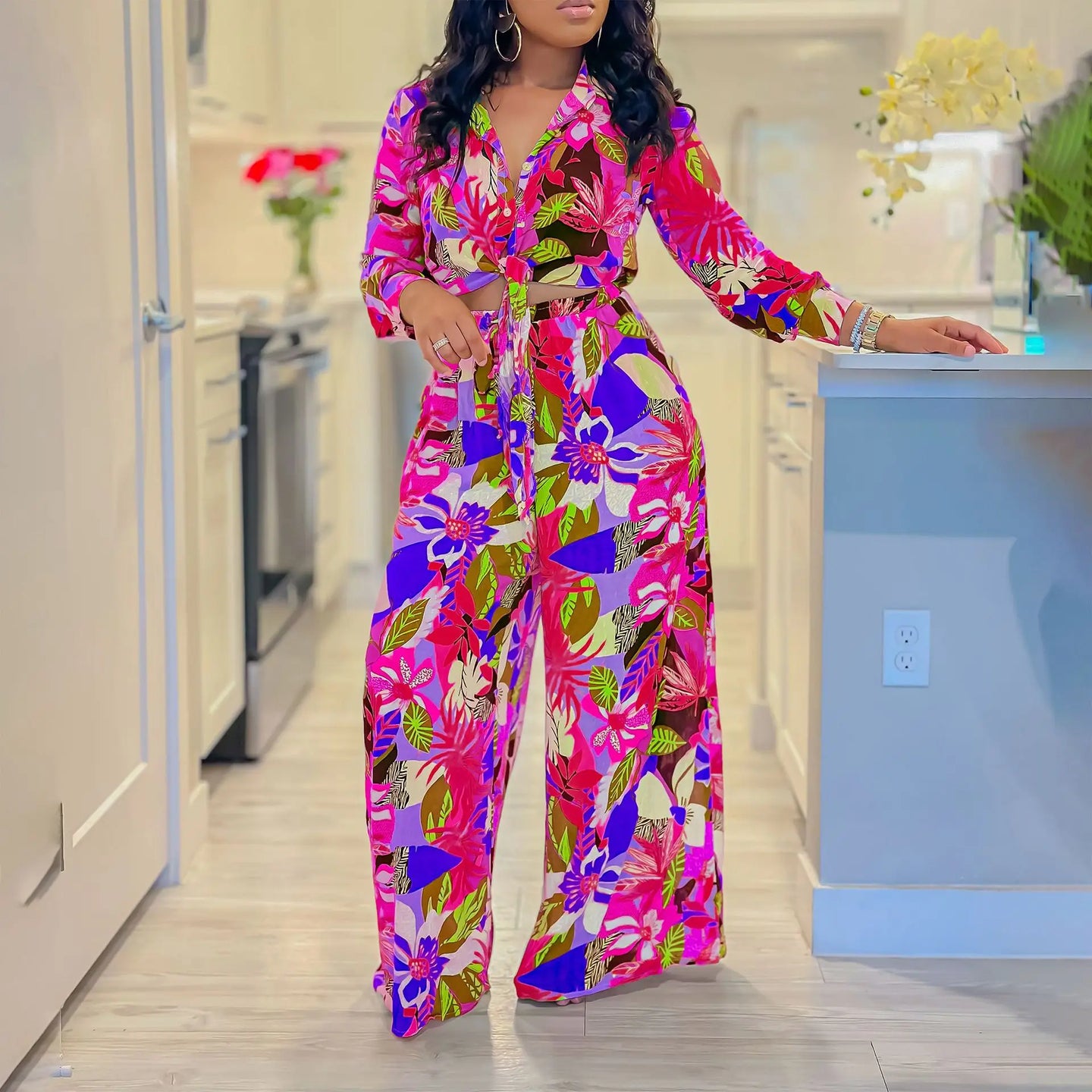 Spring Summer New Long Sleeved Printed Suit
