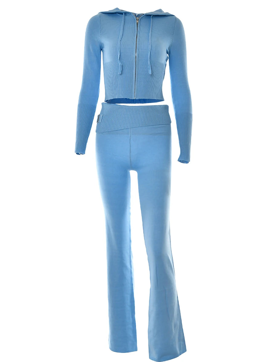 Women 2 Piece Outfits Zip Up Crop Jacket Pants Loungewear
