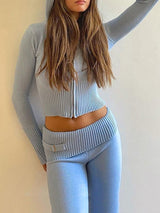Women 2 Piece Outfits Zip Up Crop Jacket Pants Loungewear