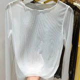 Fashion Mesh T-shirts Women Vintage Transparent Tops