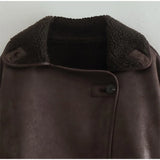 Women Casual Lapel Thick Faux Leather Jackets