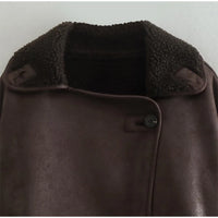 Women Casual Lapel Thick Faux Leather Jackets
