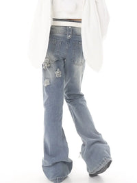 Women Blue Y2k Star Flare Jeans Vintage