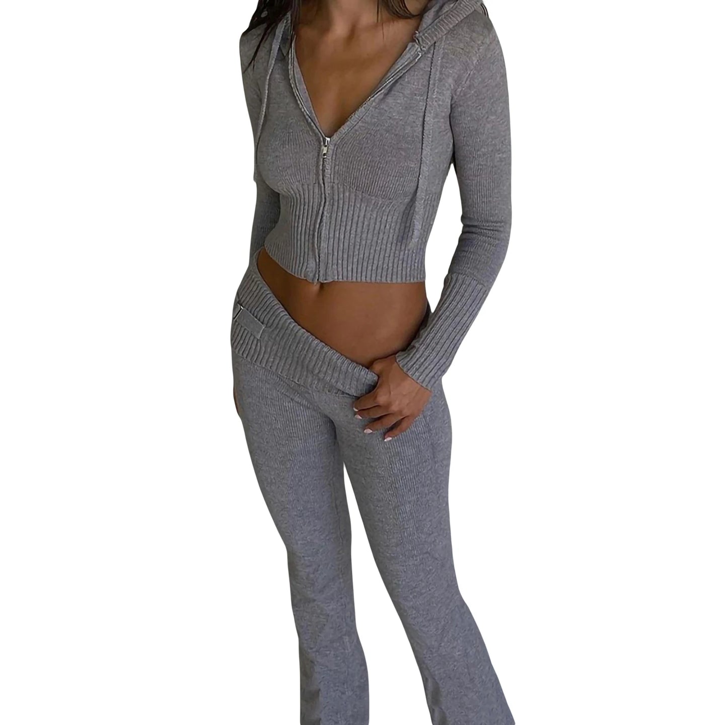 Women 2 Piece Outfits Zip Up Crop Jacket Pants Loungewear