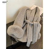 Versatile Tweed Cape Coat Belt Models