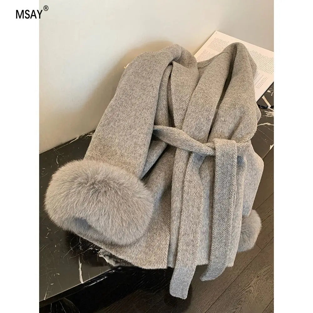 Versatile Tweed Cape Coat Belt Models