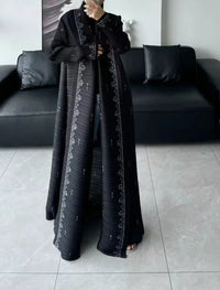 Miyake Pleated Print Foldable Collar Long Sleeve Coats