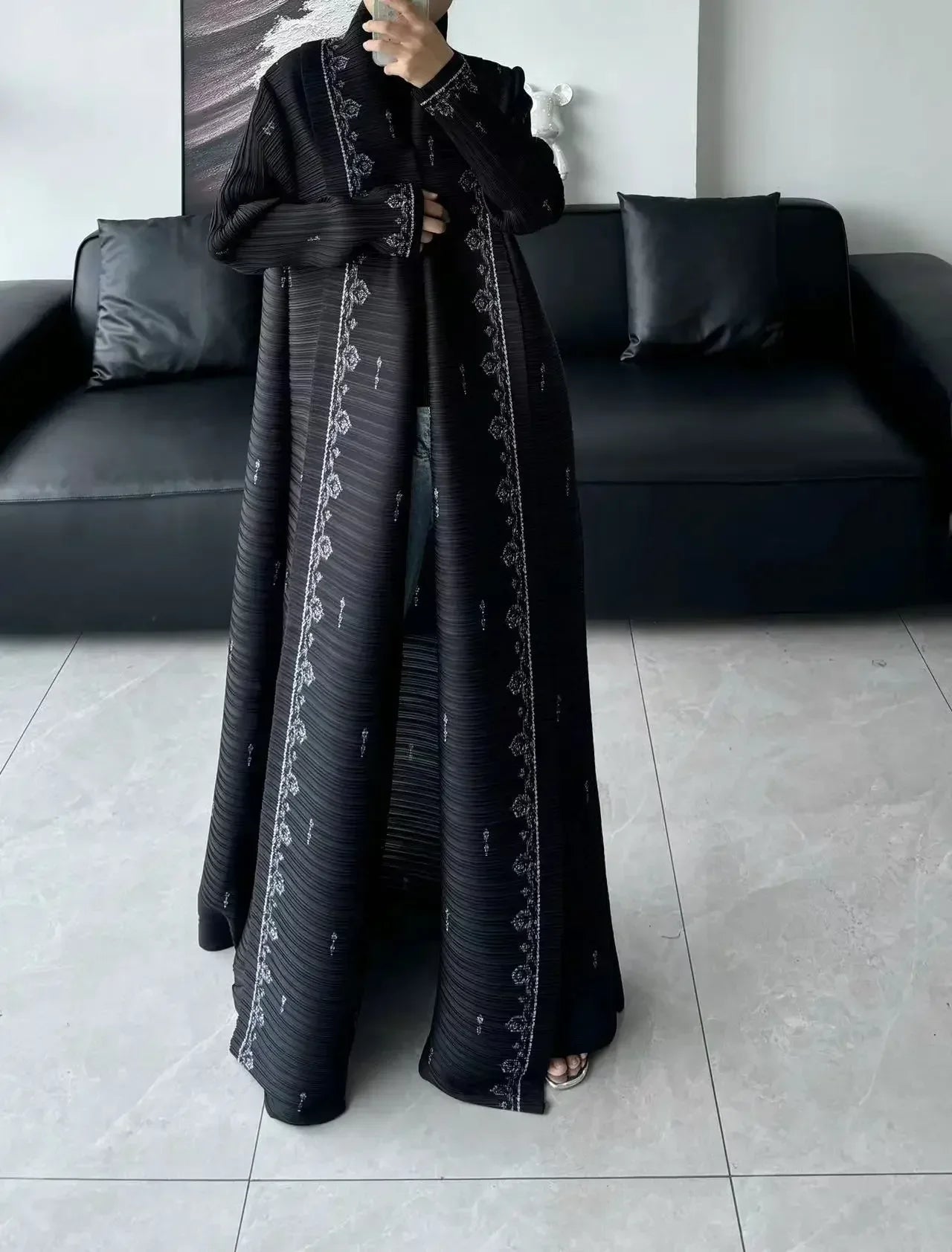 Miyake Pleated Print Foldable Collar Long Sleeve Coats