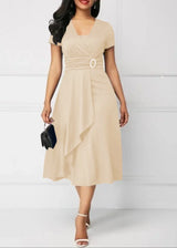 Women’s Solid V‑Neck Asymmetric-Hem Midi Dress