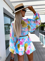Summer deep V-neck beach style shorts suit