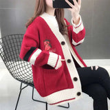 Winter Style Loose Diamond Plaid Long-Sleeve Cardigan