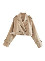 Women Belt Cropped Trench Spring Jacket