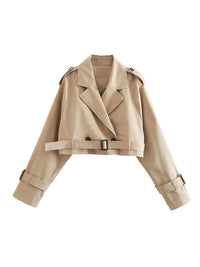 Women Belt Cropped Trench Spring Jacket