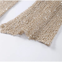 Sexy Sequins Hollow Pullover O-neck Long Sleeve Sweater