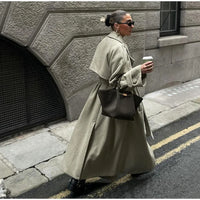Street Ribbed Woolen Long Coat