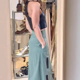 Elegant Women Striped PU Crop with Long Skirt