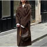 Street Ribbed Woolen Long Coat