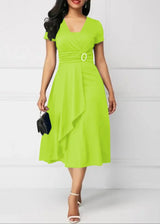 Women’s Solid V‑Neck Asymmetric-Hem Midi Dress
