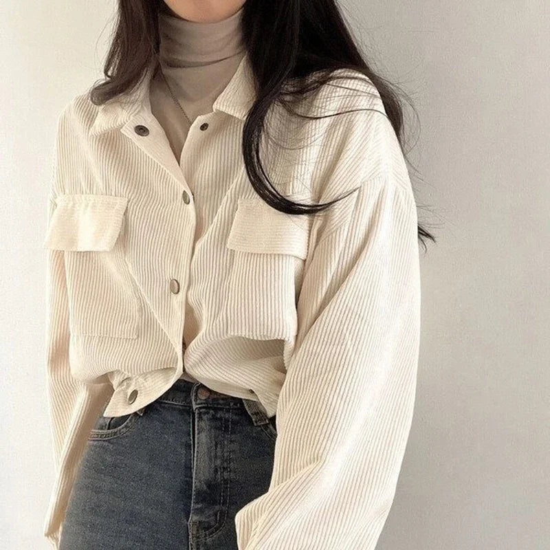 Rimocy Chic Pockets Long Sleeve Cropped Blouse
