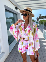 Summer deep V-neck beach style shorts suit