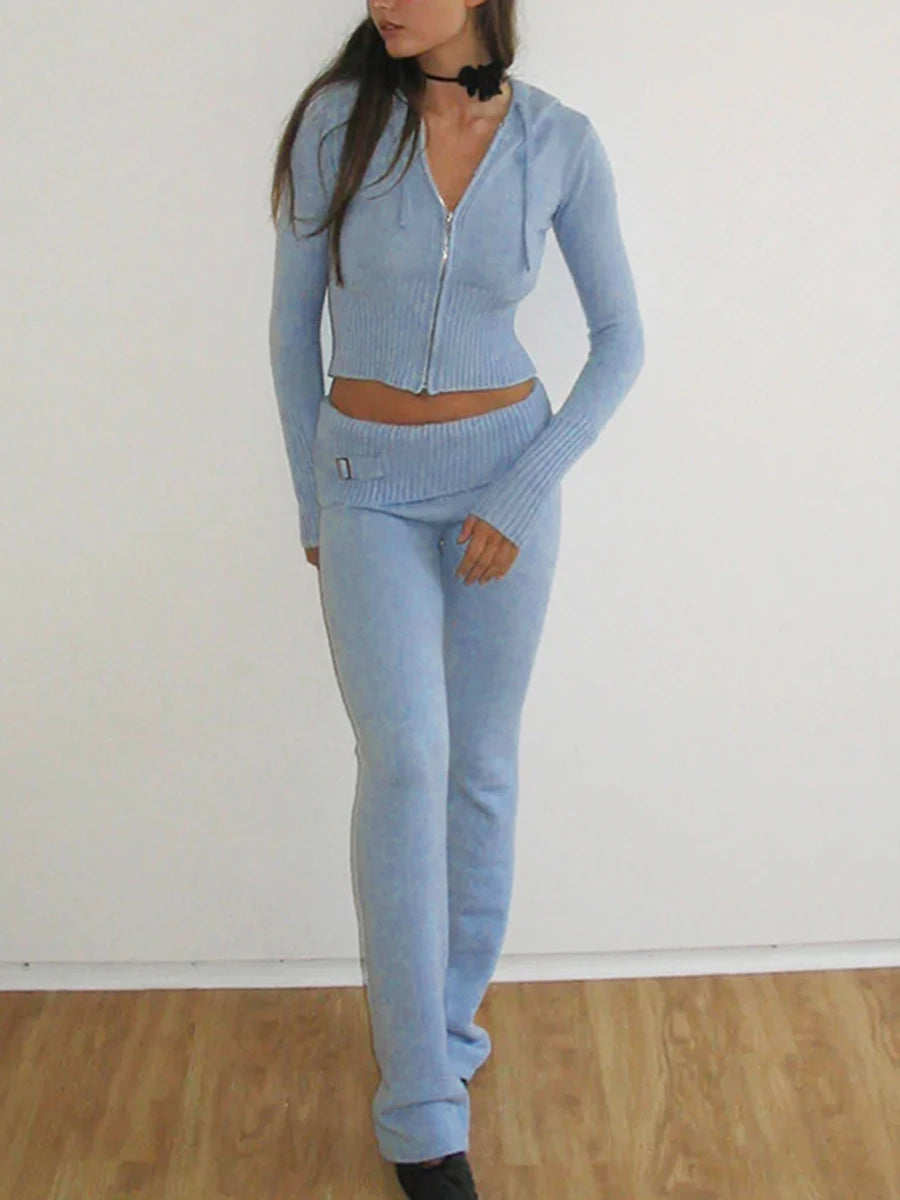 Women 2 Piece Outfits Zip Up Crop Jacket Pants Loungewear