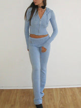 Women 2 Piece Outfits Zip Up Crop Jacket Pants Loungewear