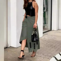 Elegant Women Striped PU Crop with Long Skirt