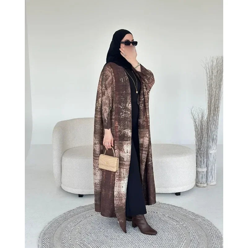 Miyake Pleated Print Foldable Collar Long Sleeve Coats