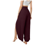 Wide Leg Pants With Front Slit High Waisted Pleated