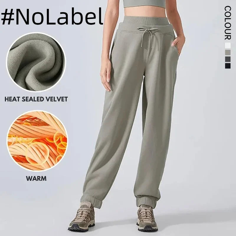 Brown Thickened Lamb Fleece Lining Sweatpants