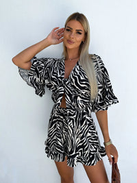 Summer deep V-neck beach style shorts suit