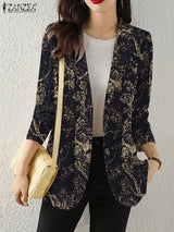 Women Autumn Blazer Retro Printed Coats