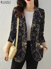 Women Autumn Blazer Retro Printed Coats