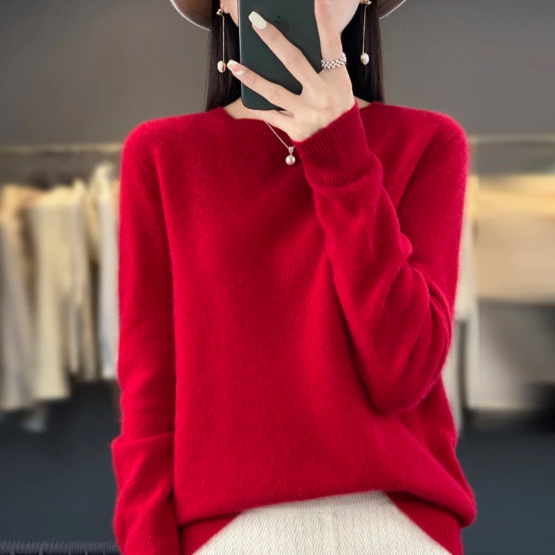 Women's Casual Knitted Pullover Coat – Soft O-Neck Winter Sweater