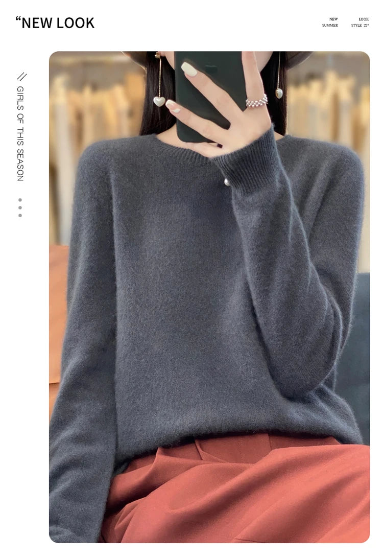 Women's Casual Knitted Pullover Coat – Soft O-Neck Winter Sweater
