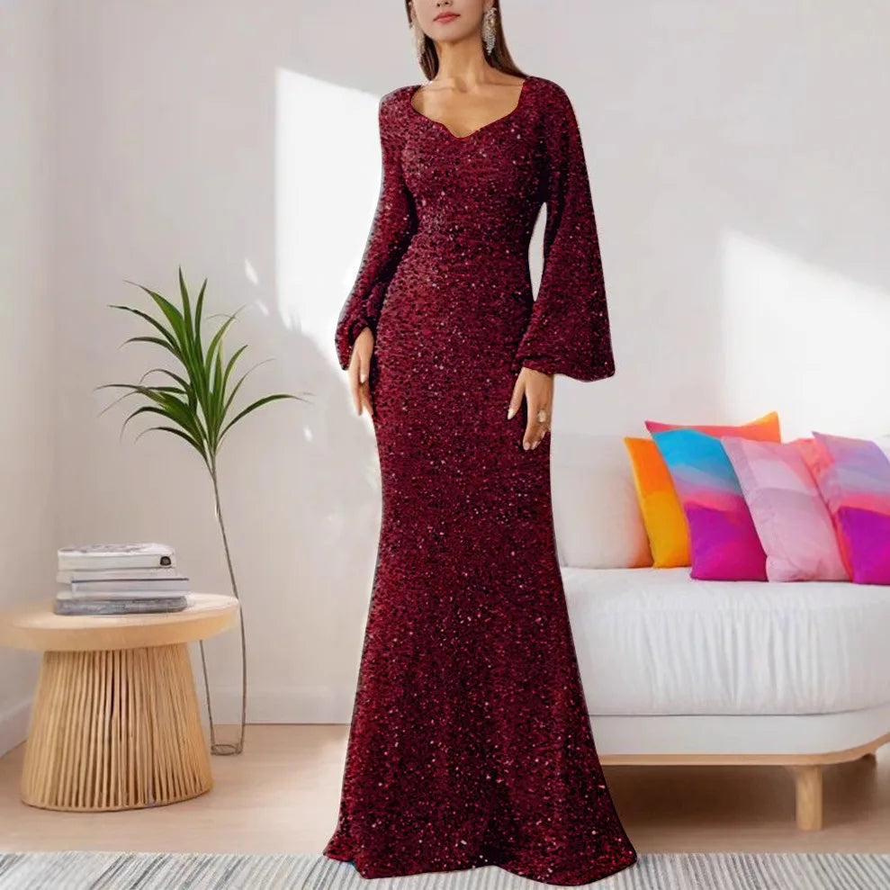 Sexy Wedding Bridesmaid Sequin Long Sleeve Dresses