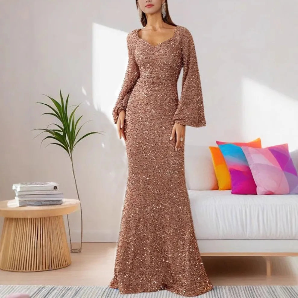 Sexy Wedding Bridesmaid Sequin Long Sleeve Dresses