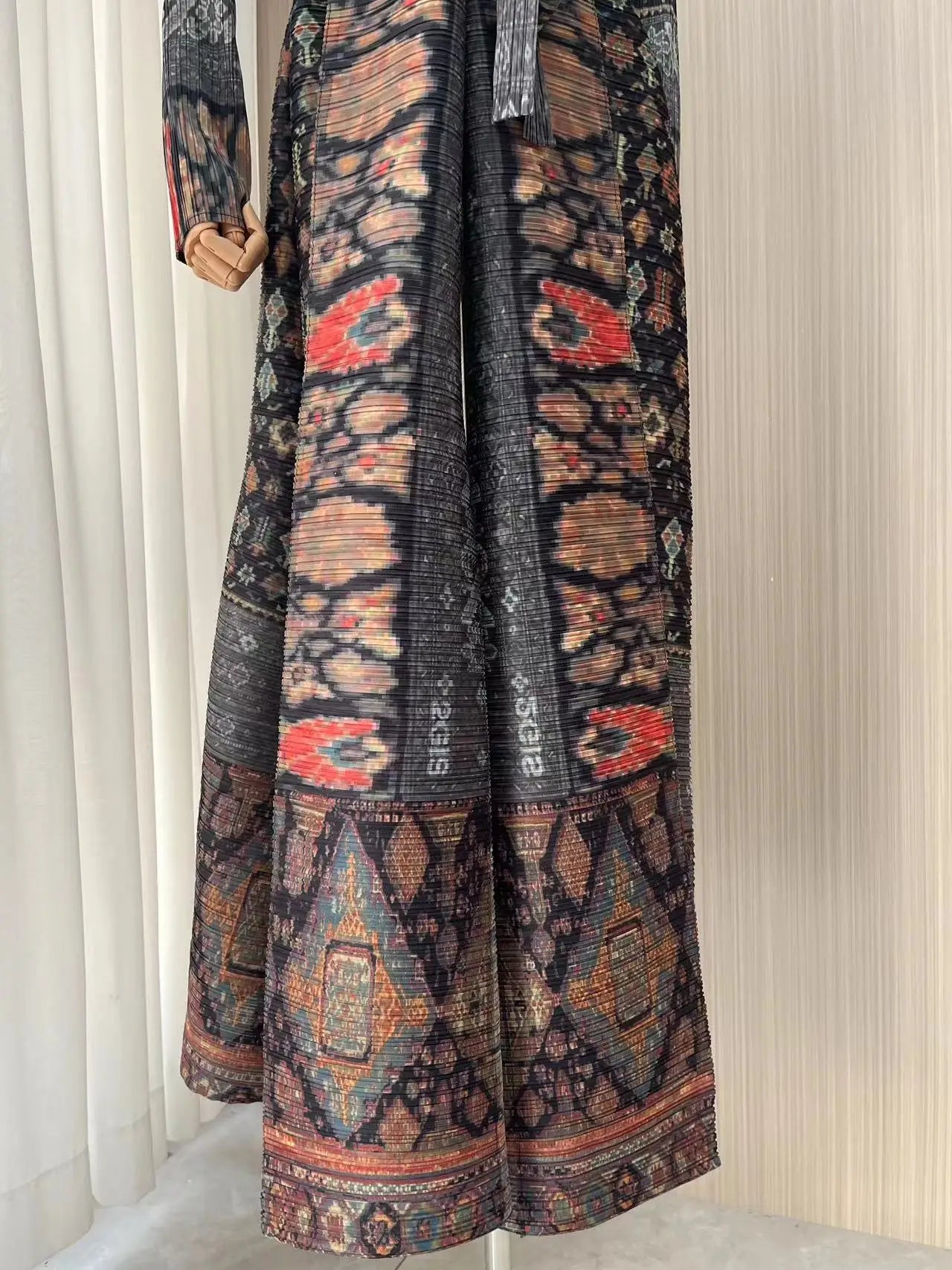 Miyake Pleated Print Foldable Collar Long Sleeve Coats