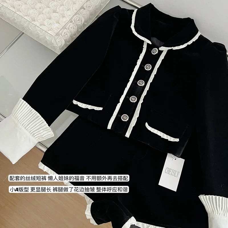 2 Piece Shorts Sets Peter Pan Collar Luxury Cardigans Fashion