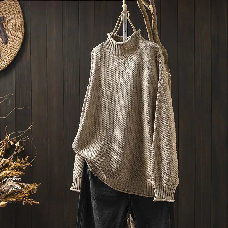 Vintage Turtleneck Pullover Women Knit Long Sleeve Top
