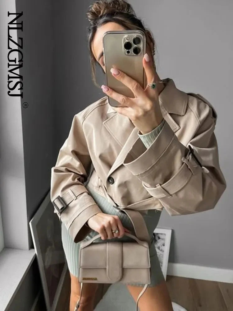 Women Belt Cropped Trench Spring Jacket