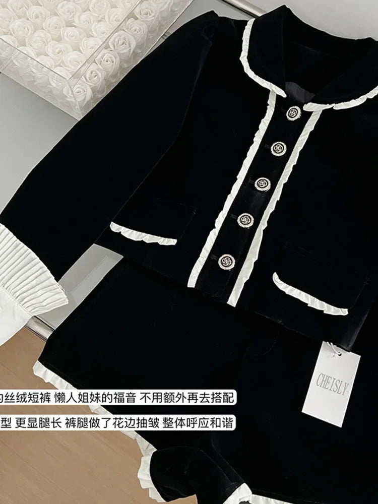 2 Piece Shorts Sets Peter Pan Collar Luxury Cardigans Fashion