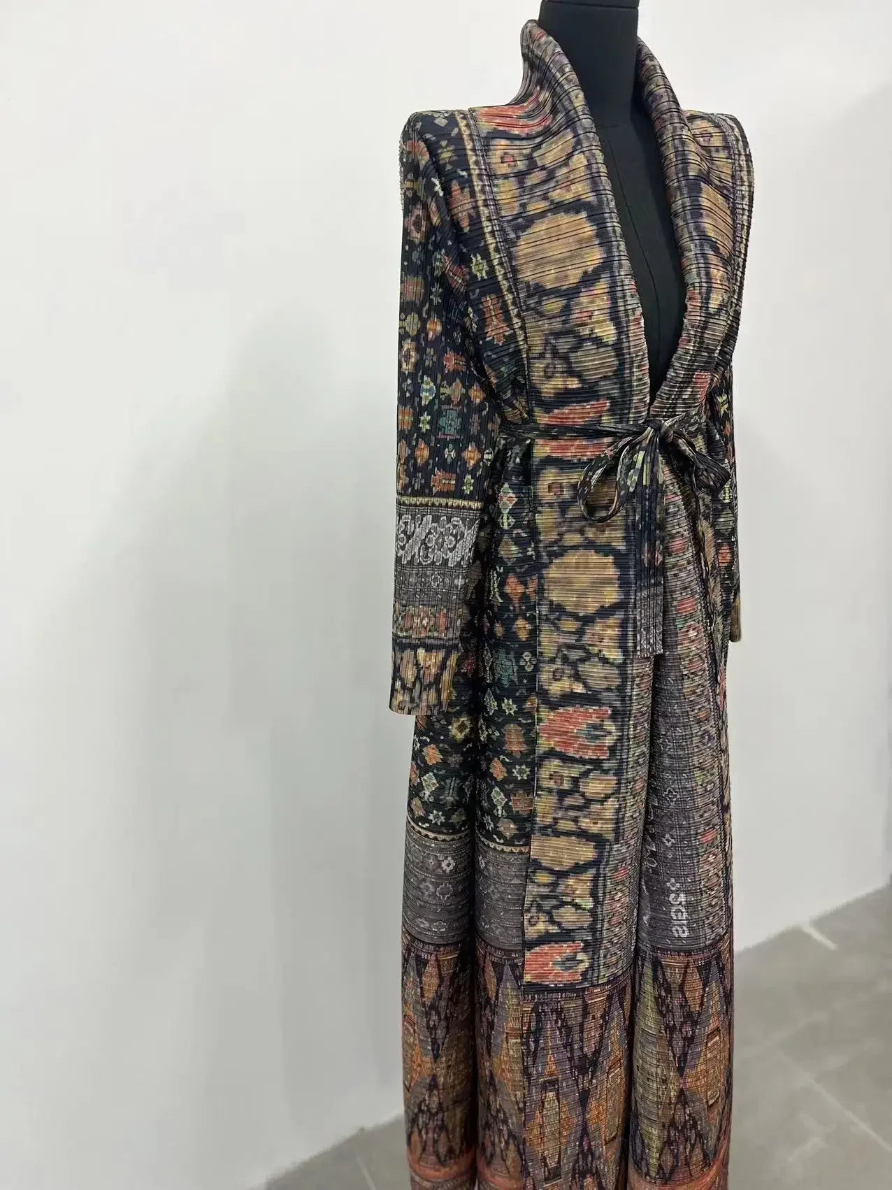 Miyake Pleated Print Foldable Collar Long Sleeve Coats