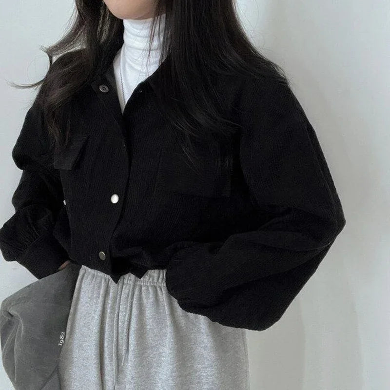 Rimocy Chic Pockets Long Sleeve Cropped Blouse