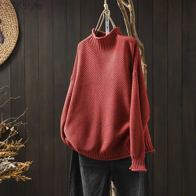 Vintage Turtleneck Pullover Women Knit Long Sleeve Top