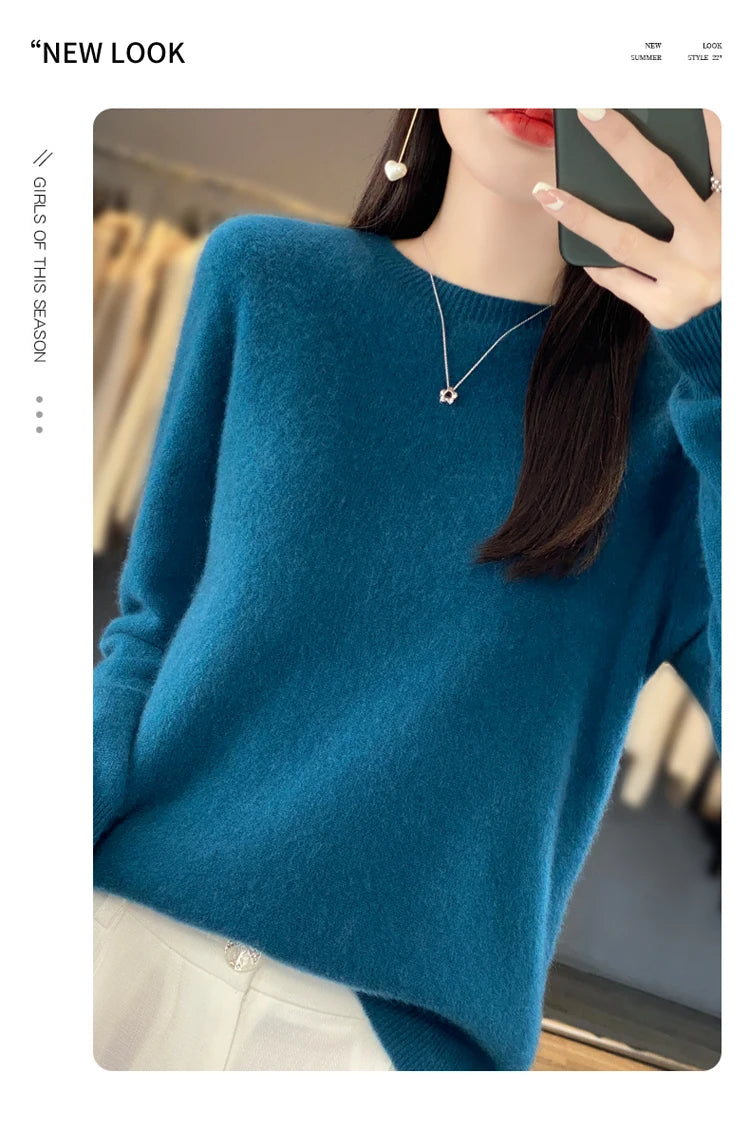 Women's Casual Knitted Pullover Coat – Soft O-Neck Winter Sweater